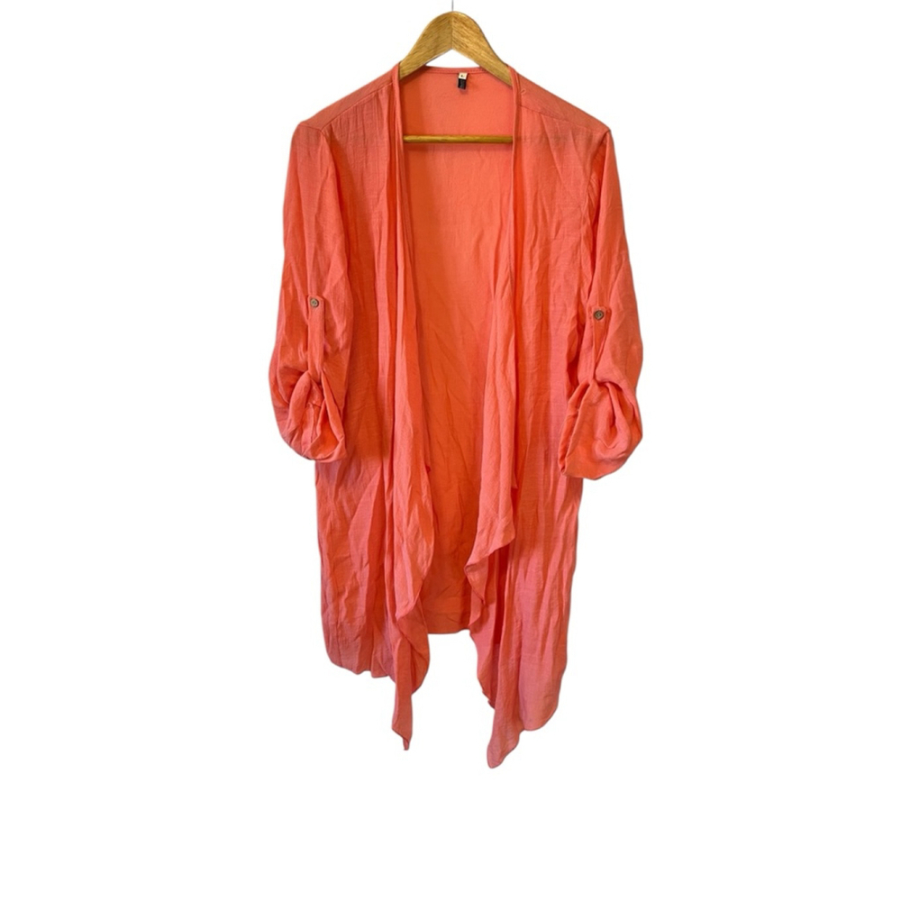 Women’s Cardigan Large Coral Lightweight Half Sleeve Open Over-piece L